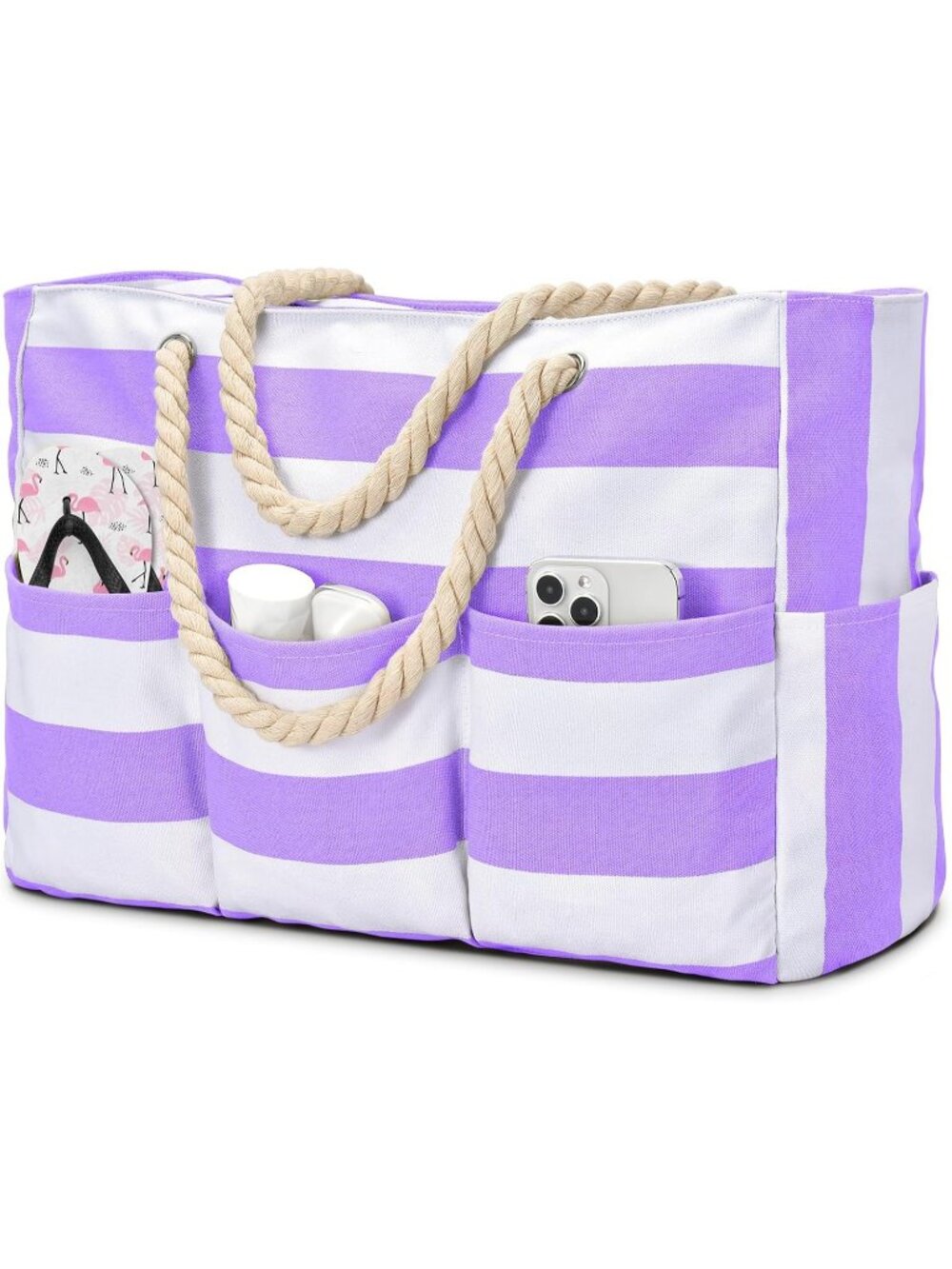 Women's Purple Large Canva Beach Tote Waterproof Sandproof Foldable Bag
